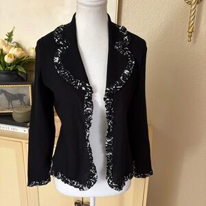 MISOOK Black Knit Ruffle Trim Cardigan Size Extra Small